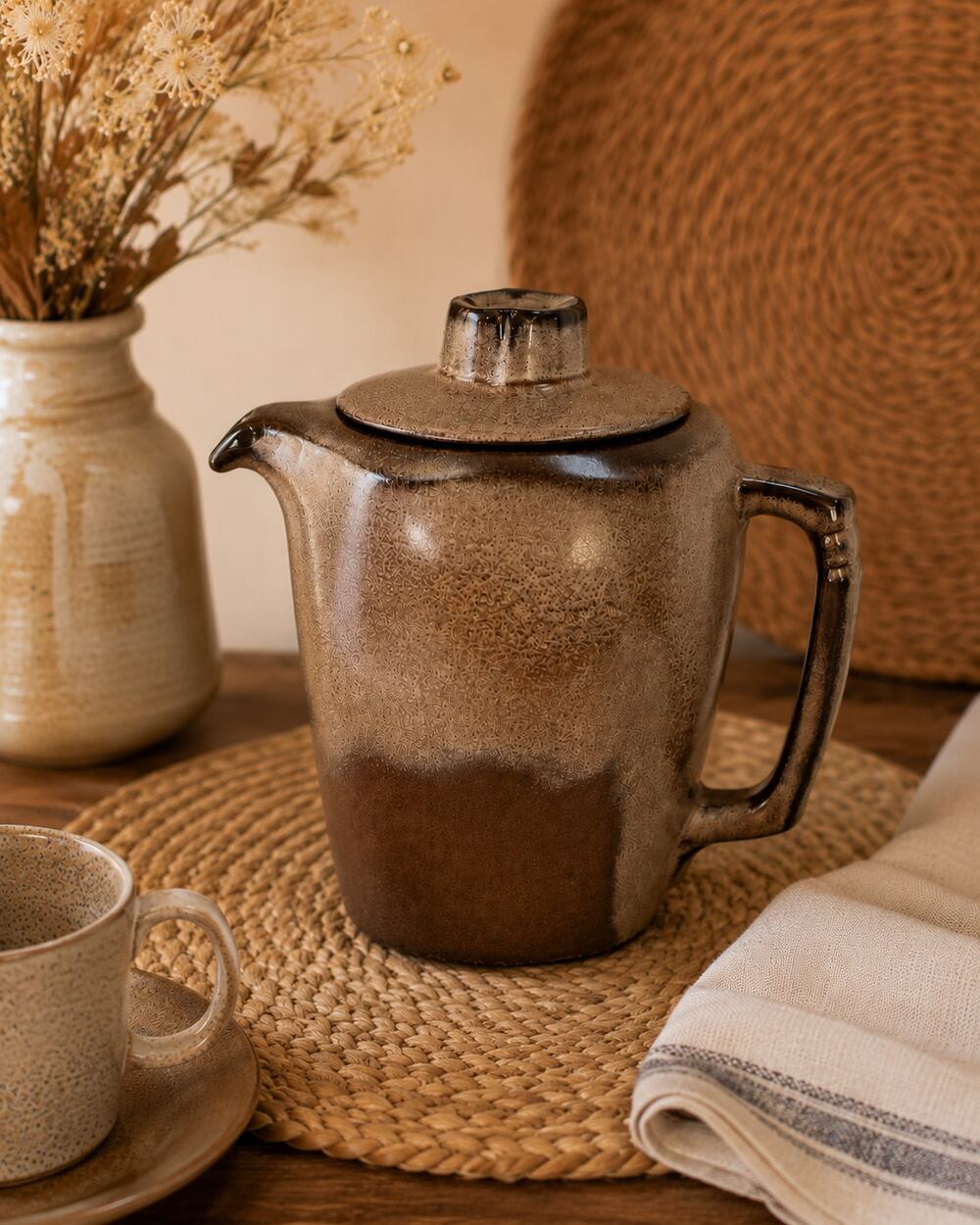 Vintage Frankoma Plainsman 5T Brown Satin Lidded Pitcher
